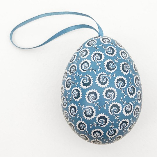 Blue Geo Metal Easter Egg Tin and Ornament ~ 2-3/4" tall ~ Sanderson Design