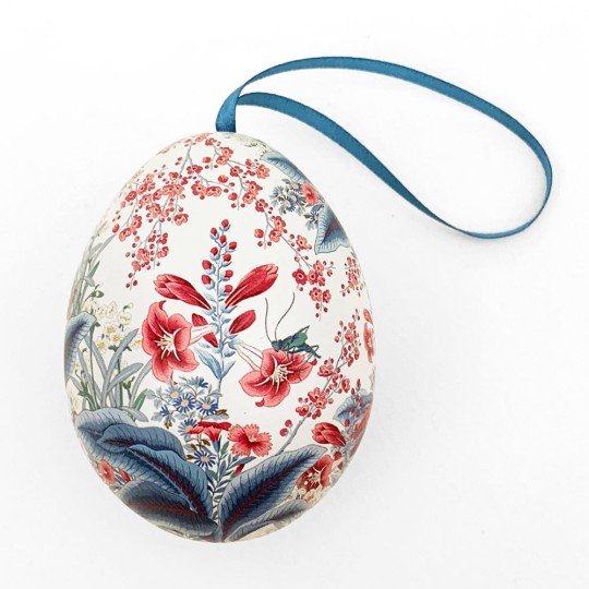 Red and Blue Flowers Metal Easter Egg Tin and Ornament ~ 2-3/4" tall ~ Sanderson Design