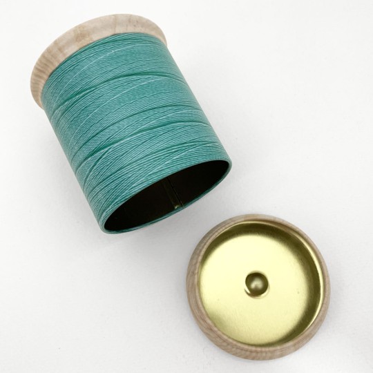 Light Green Thread Spool Gift or Storage Tin~ 3-1/8" tall