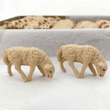 Miniature Plastic Sheep Figures ~ Set of 2 Grazing ~ Germany ~ 1" tall