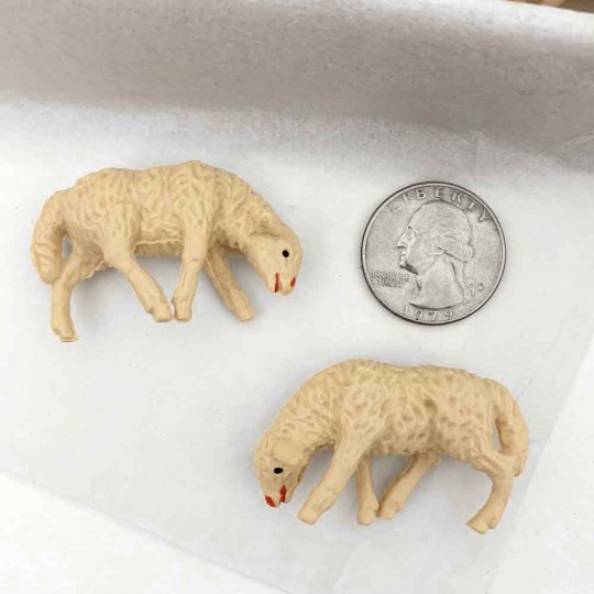 Miniature Plastic Sheep Figures ~ Set of 2 Grazing ~ Germany ~ 1" tall