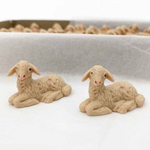 Miniature Plastic Sheep Figures ~ Set of 2 Laying~ Germany ~ 7/8" tall