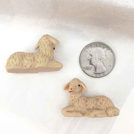 Miniature Plastic Sheep Figures ~ Set of 2 Laying~ Germany ~ 7/8" tall