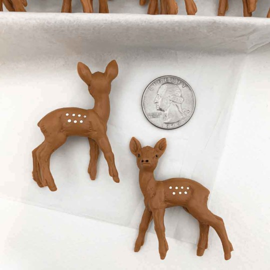 Tiny Plastic Deer Figures ~ Set of 2 Fawns ~ Germany ~ 2-1/8" tall