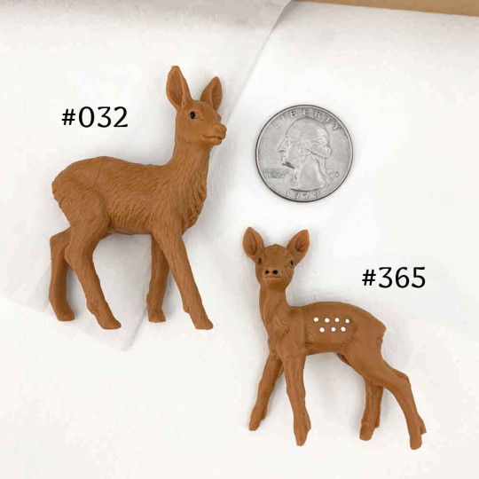 Tiny Plastic Deer Figures ~ Set of 2 Fawns ~ Germany ~ 2-1/8" tall