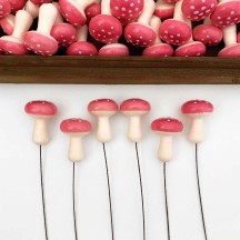 6 Spun Cotton Mushrooms Toadstools for Crafts ~ PINK on PINK ~ 25mm