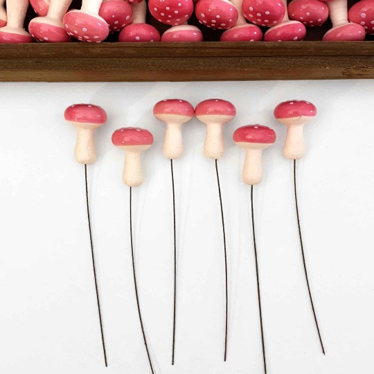 6 Spun Cotton Mushrooms Toadstools for Crafts ~ PINK on PINK ~ 25mm