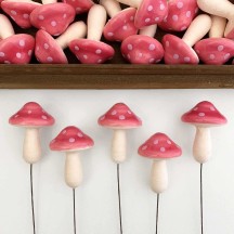 5 XL Spun Cotton Fairytale Mushrooms for Crafts ~ PINK on PINK ~ 47mm