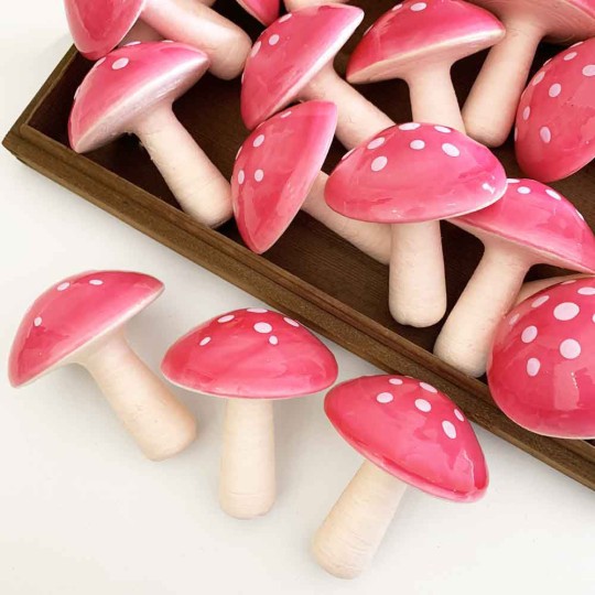 1 XL Spun Cotton Toadstool Mushroom ~ PINK on PINK ~ 70 mm