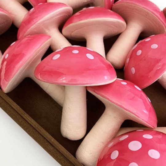 1 XL Spun Cotton Toadstool Mushroom ~ PINK on PINK ~ 70 mm