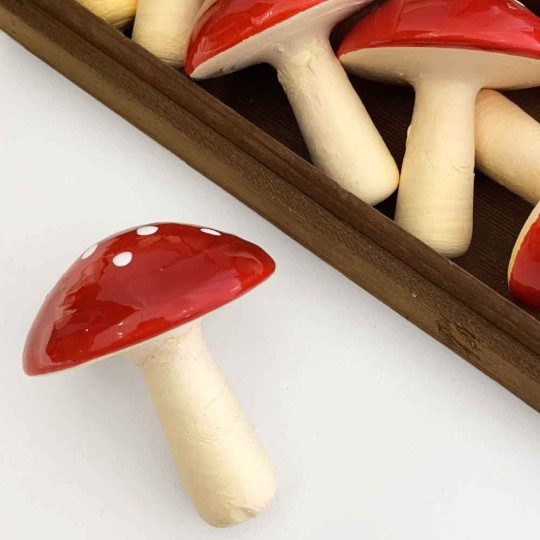 1 XL Spun Cotton Toadstool Mushroom ~ RED on YELLOW ~ 70 mm