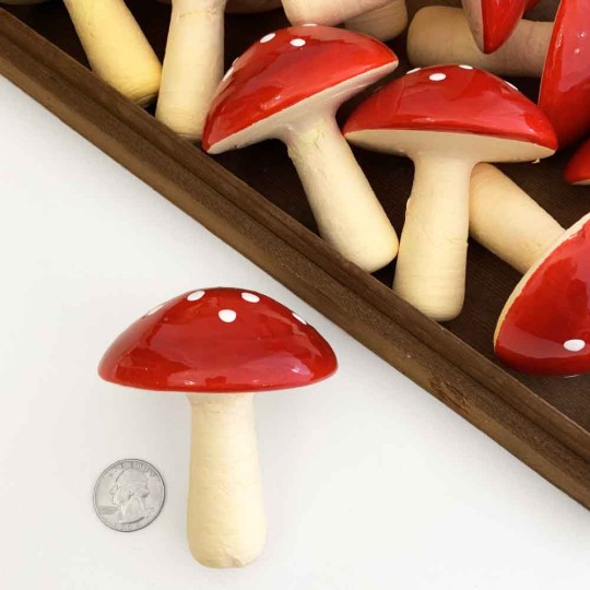 1 XL Spun Cotton Toadstool Mushroom ~ RED on YELLOW ~ 70 mm