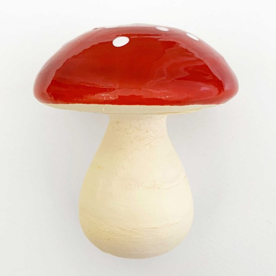 1 XL Spun Cotton Bulbous Mushroom ~ RED on YELLOW ~ 75 mm