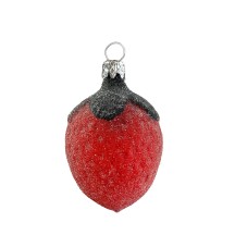 Clear Red Berry Blown Glass Ornament ~ Czech Republic ~ 2" long