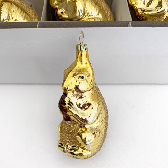 Gold Squirrel Blown Glass Ornament ~ Germany ~ 3-1/2" tall