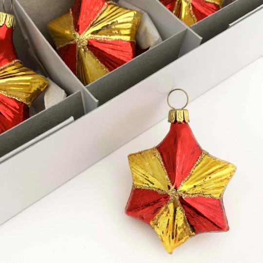 Shiny Red and Gold Blown Glass Star Ornament ~ Germany ~ 2-1/2" tall