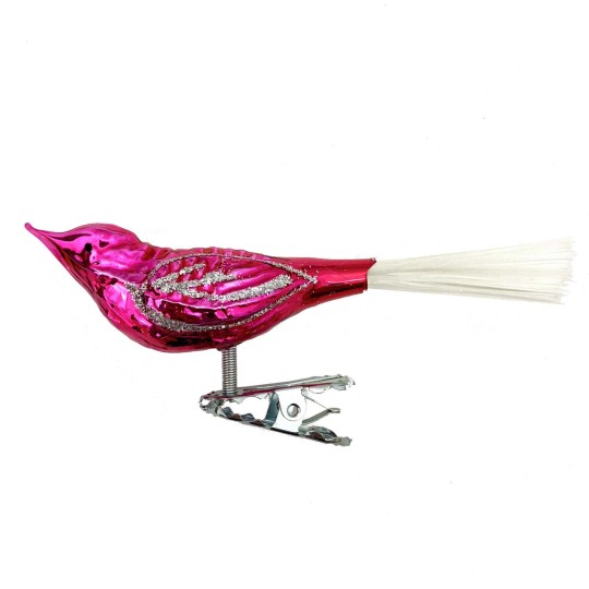 Shiny Hot Pink Clipping Bird Ornament ~ Germany ~ 3-3/4" long