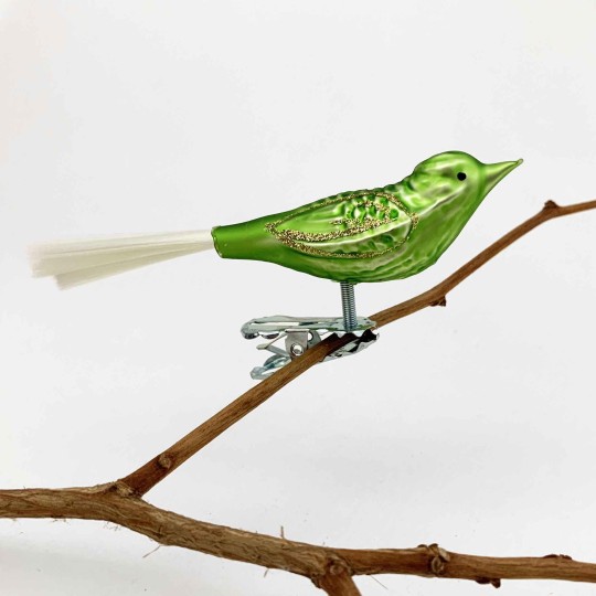 Matte Green Clipping Bird Ornament ~ Germany ~ 3-3/4" long