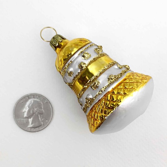 Gold Blown Glass Bell Ornament ~ Germany ~ 2-1/2" tall