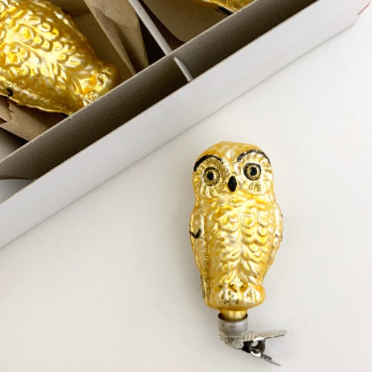 Matte Gold Clipping Owl Ornament ~ Germany ~ 3-1/2" tall