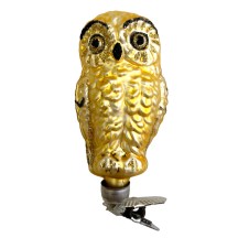 Matte Gold Clipping Owl Ornament ~ Germany ~ 3-1/2" tall