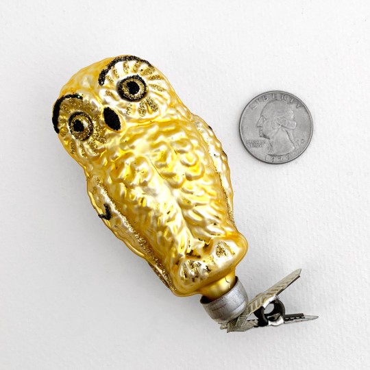 Matte Gold Clipping Owl Ornament ~ Germany ~ 3-1/2" tall