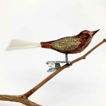 Brown Clipping Bird Glass Christmas Ornament ~ Germany ~ 3-3/4" long