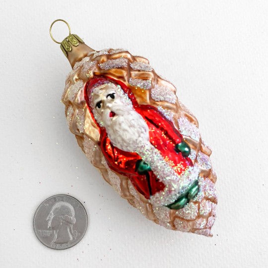 Pine Cone Santa Blown Glass Ornament ~ Germany ~ 4" tall