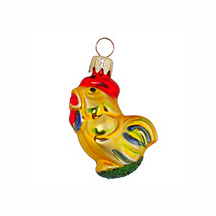 Petite Rooster Blown Glass Ornament ~ Czech Republic ~ 2" tall