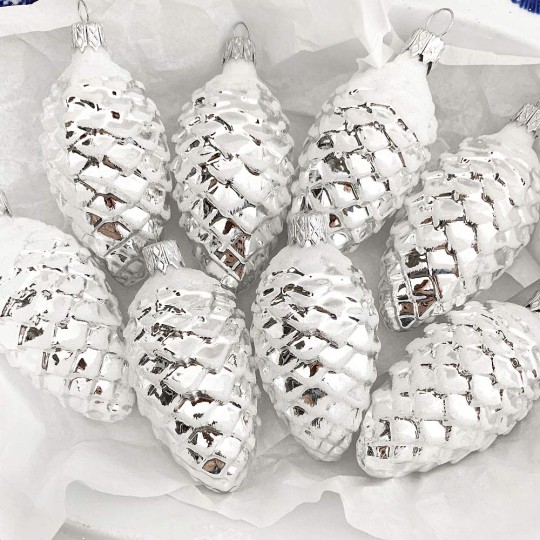 Silver Pine Cone Christmas Ornament ~ Czech Republic ~ 3-1/4" long