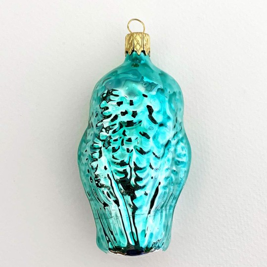 Aqua Owl Blown Glass Ornament ~ Czech Republic ~ 3-1/4" tall