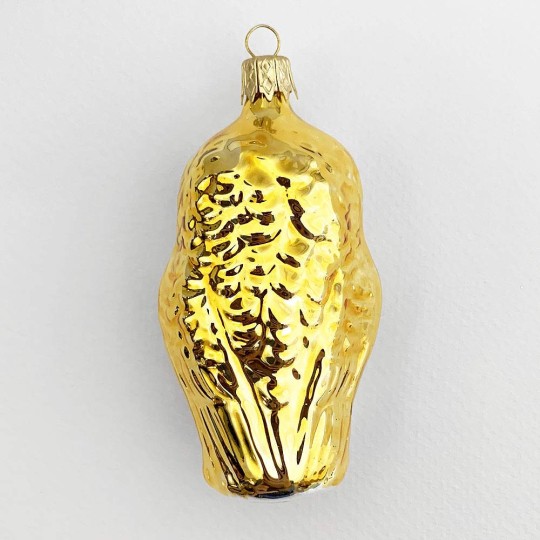 Gold Owl Blown Glass Ornament ~ Czech Republic ~ 3-1/4" tall