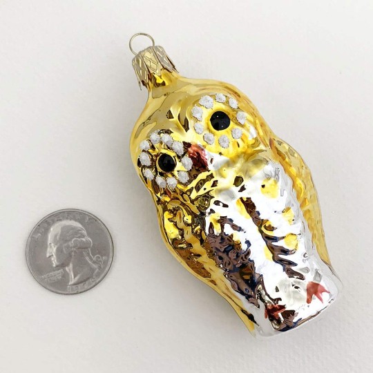 Gold Owl Blown Glass Ornament ~ Czech Republic ~ 3-1/4" tall