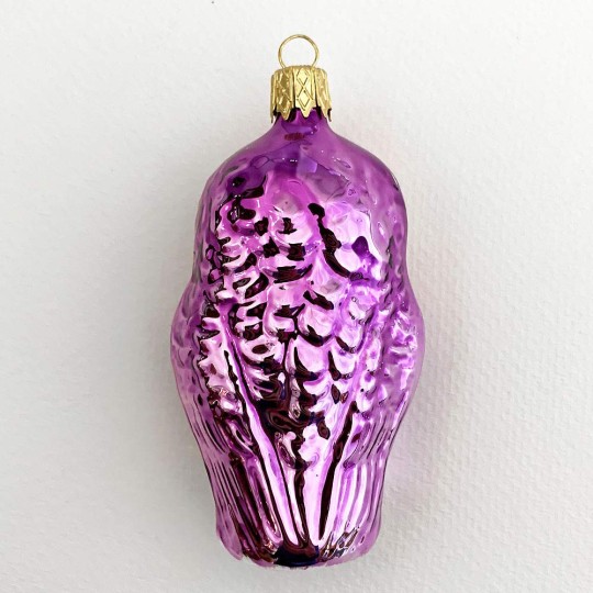 Violet Purple Owl Blown Glass Ornament ~ Czech Republic ~ 3-1/4" tall