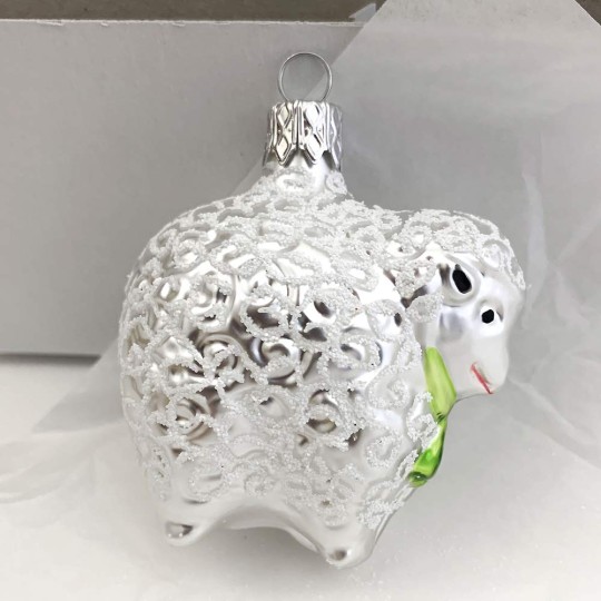 White Sheep Blown Glass Ornament ~ Czech Republic ~ 2-1/2" tall