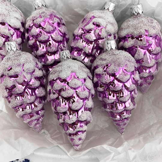 Violet Purple Pine Cone with Open Scales Blown Glass Christmas Ornament ~ 3-1/2" long