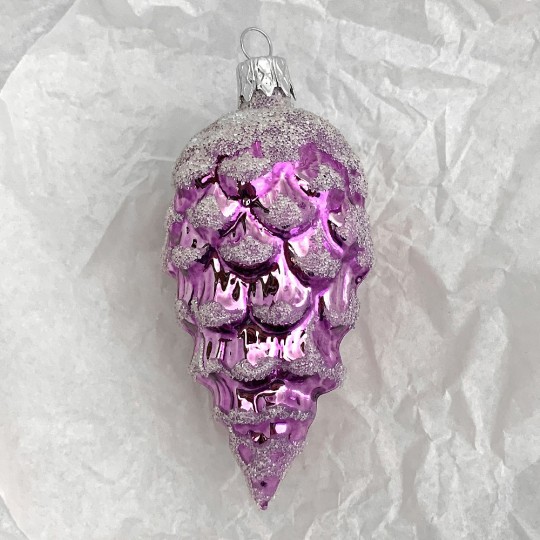 Violet Purple Pine Cone with Open Scales Blown Glass Christmas Ornament ~ 3-1/2" long