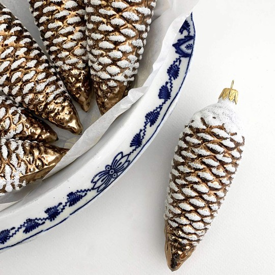 Long Dark Brown Pine Cone Glass Christmas Ornament ~ 5-1/2" long