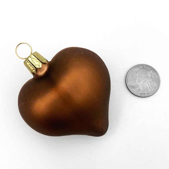 Matte Chocolate Brown Blown Glass Heart Ornament ~ Germany ~ 2-1/2" long