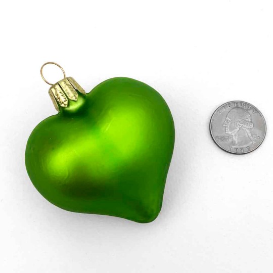 Matte Kiwi Green Blown Glass Heart Ornament ~ Germany ~ 2-1/2" long