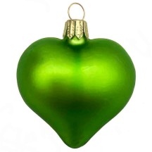 Matte Kiwi Green Blown Glass Heart Ornament ~ Germany ~ 2-1/2" long