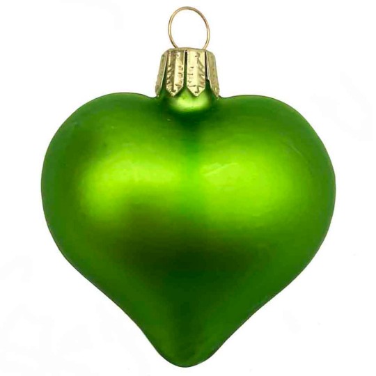 Matte Kiwi Green Blown Glass Heart Ornament ~ Germany ~ 2-1/2" long