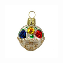 Miniature Flower Basket Blown Glass Ornament ~ Poland ~ 1-1/2" tall