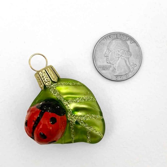 Mini Ladybug on Leaf Ornament ~ 1-3/4" long