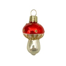 Mini Blown Glass Lustre Mushroom Ornament ~ 1-3/4" long