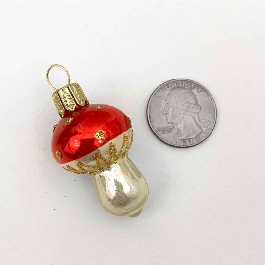 Mini Blown Glass Lustre Mushroom Ornament ~ 1-3/4" long