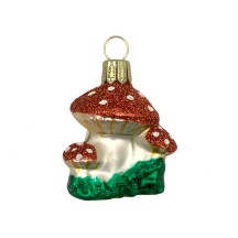 Mini Blown Glass Triple Mushroom Ornament ~ 1-3/4" tall