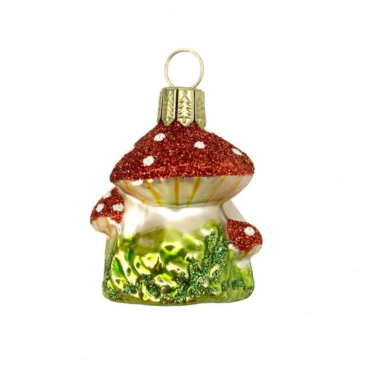 Mini Blown Glass Triple Mushroom Ornament ~ 1-3/4" tall