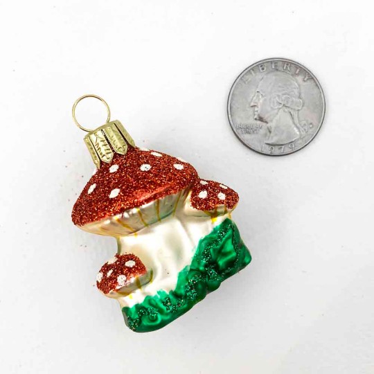 Mini Blown Glass Triple Mushroom Ornament ~ 1-3/4" tall