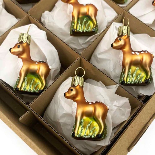 Mini Fawn Blown Glass Deer Ornament ~ 1-3/4" tall